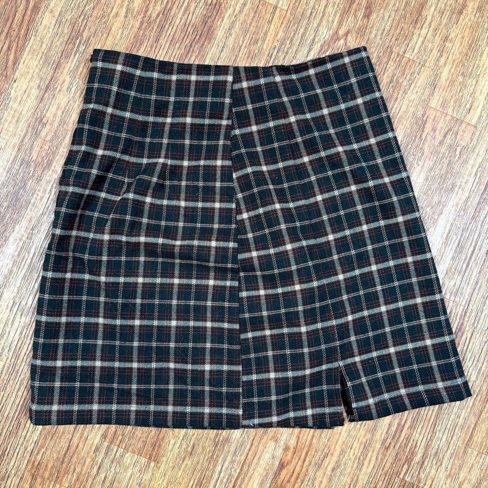 Brandy Melville Plaid Mini Skirt Brown Tan Checkered 90s Y2K Preppy Style Small
